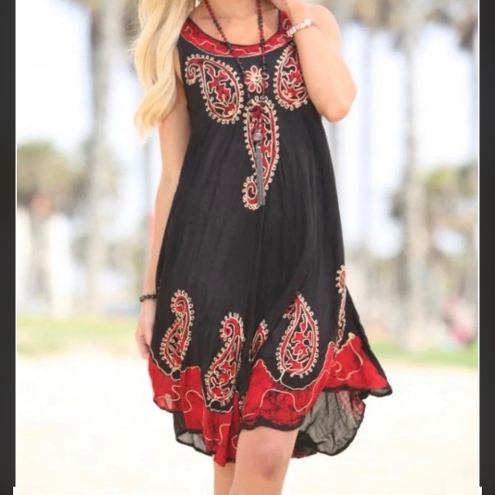 Black and red embroidered dress